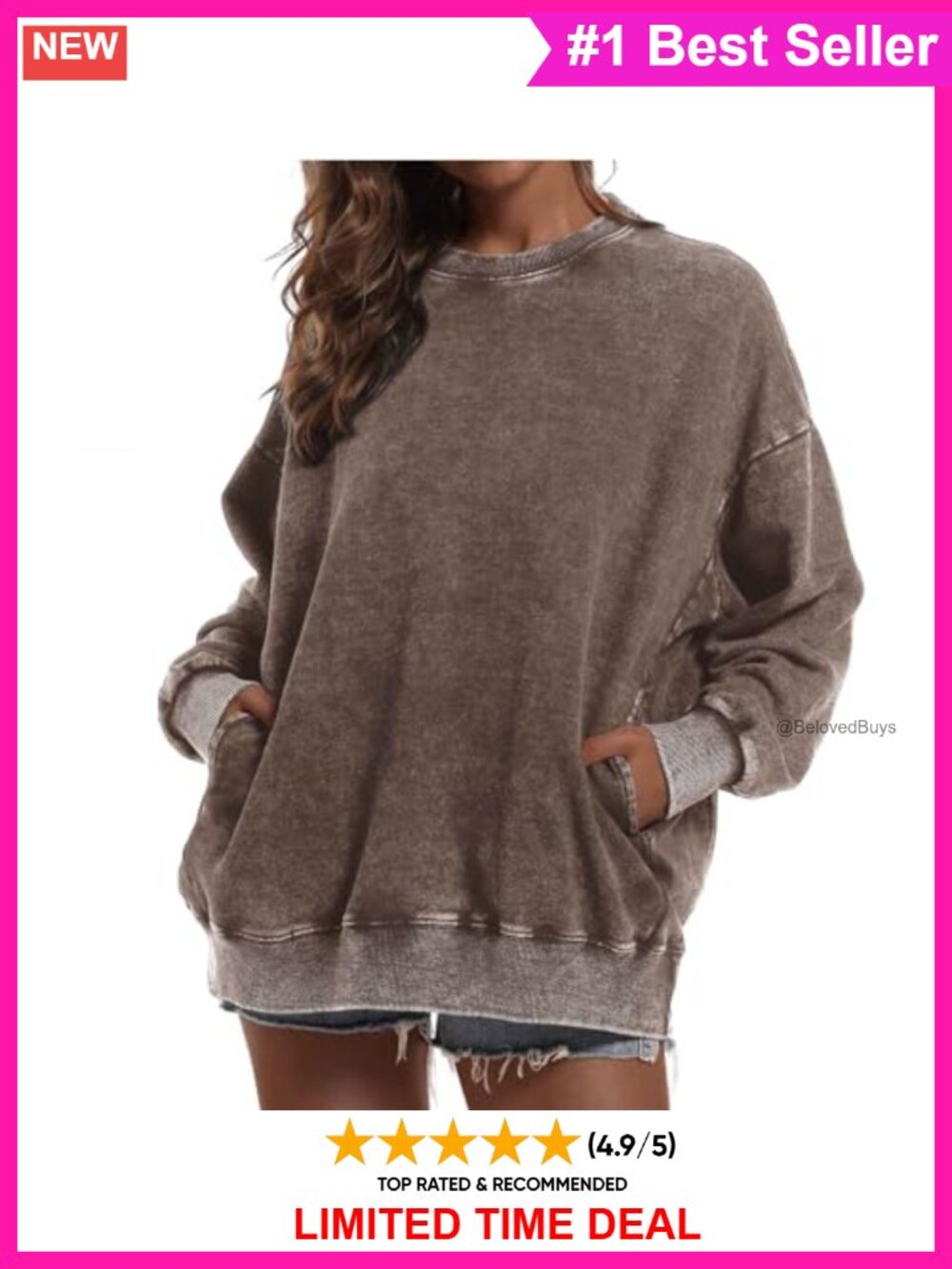 Oversized Cotton Blend Sweatshirt Women Loose Fit Pullover with Pocket